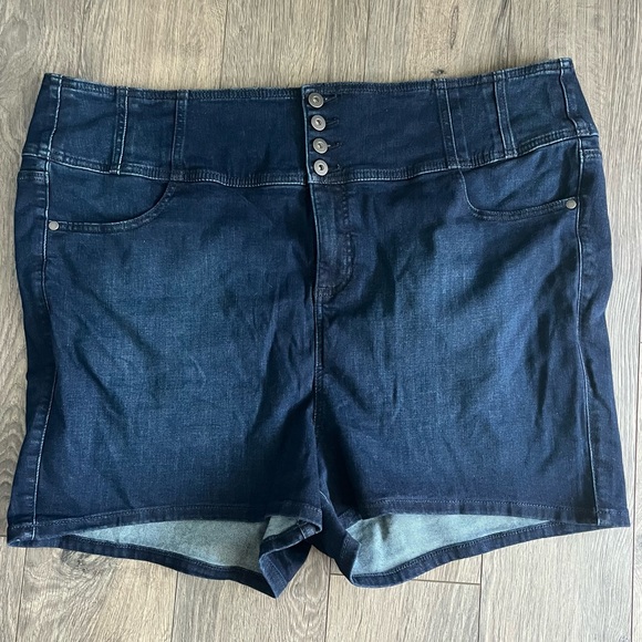 Torrid Jean Shorts Denim Corset High Rise Shortie Short Super Soft Dark Wash 26 - Picture 5 of 10